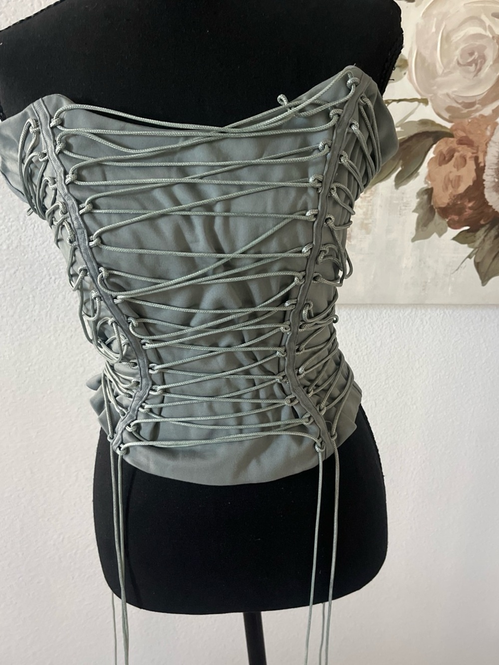 New with tags Lace-Up Corset Bustier Top in Sage Green